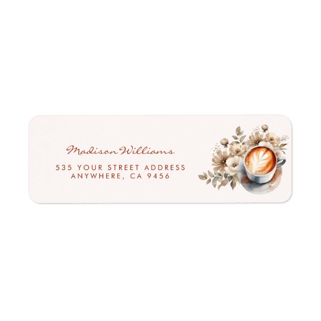 Floral Boho Coffee Themed Bridal Shower Address Label (Front)
