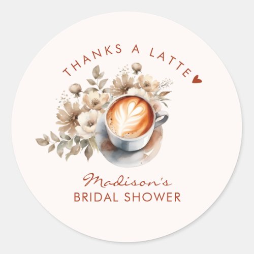 Floral Boho Coffee Themed Bridal Shower Classic Round Sticker