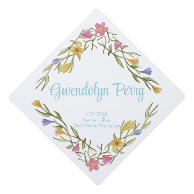 Floral Boho College Graduation Party  Cap Topper (Front)