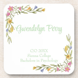 Floral Boho College Graduation Party Plastic Beverage Coaster
