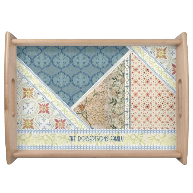 Floral BOHO Cottagecore William Morris Blue Green Serving Tray (Front)