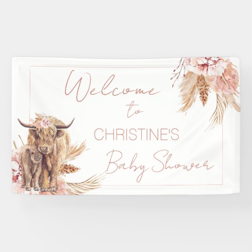 Floral Boho Cow Calf Baby Shower Welcome Banner