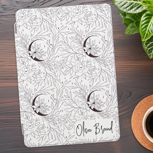 Floral Boho Cresent Moon Pattern Black and White  iPad Pro Cover