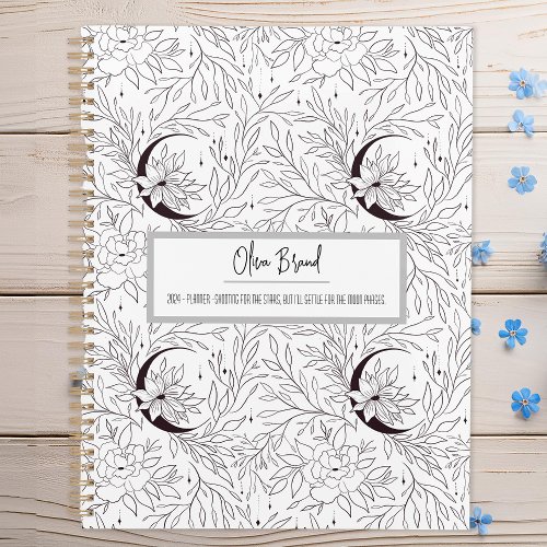Floral Boho Cresent Moons Black and White Planner