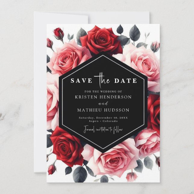 Floral Boho Crimson Red Wedding Save The Date (Front)