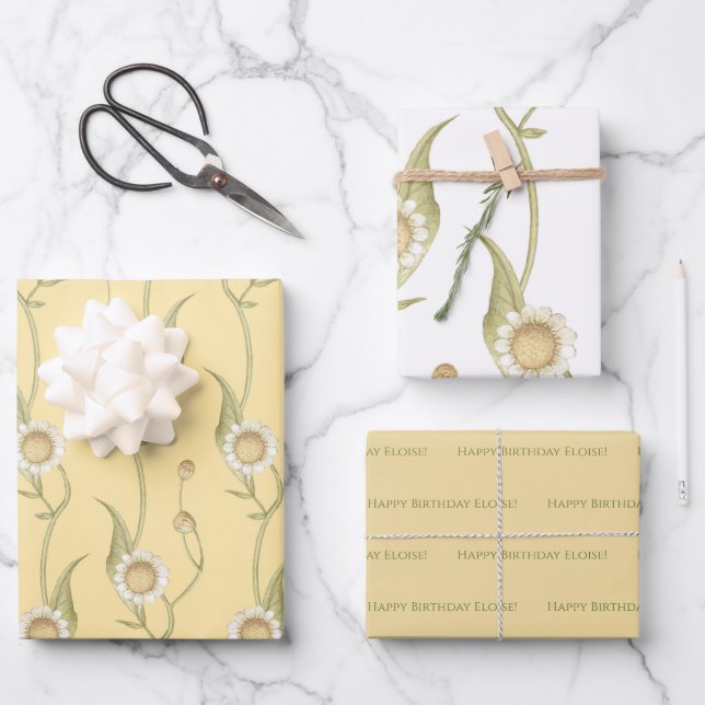 Floral Boho Daisy Chain Personalize Wrapping Paper (Front)