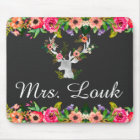 Floral Boho Deer Monogram Name Mouse Pad