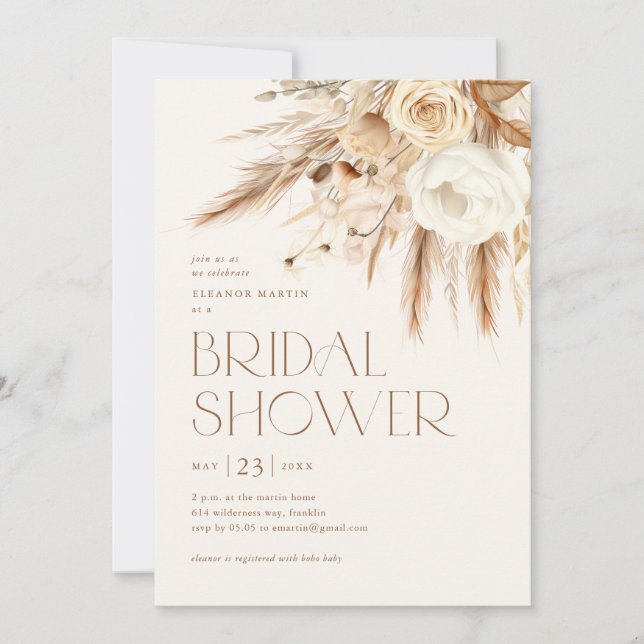 Floral Boho Desert Beach Bridal Shower Invitation (Front)