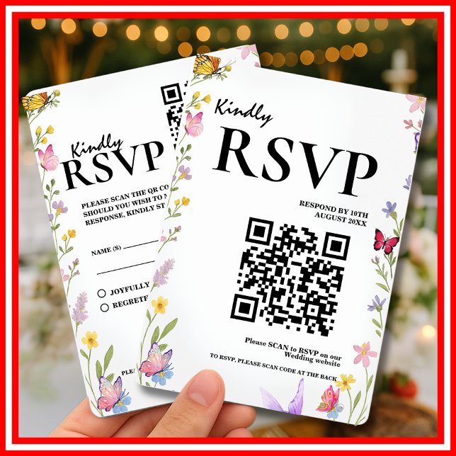 Floral Boho Elegant Wildflower QR Code Wedding RSVP Card (Creator Uploaded)