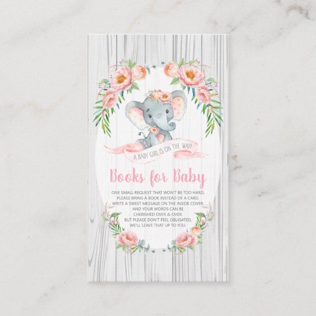 Floral Boho Elephant Baby Shower Bring a Book Enclosure Card (Front)