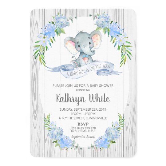 Floral Boho Elephant Baby Shower Invitation Boy