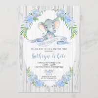 Floral Boho Elephant Baby Shower Invitation Boy