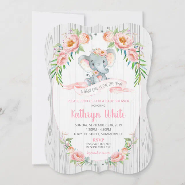 Floral Boho Elephant Baby Shower Invitation Girl | Zazzle