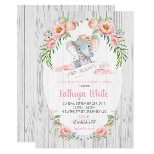 Floral Boho Elephant Baby Shower Invitation Girl