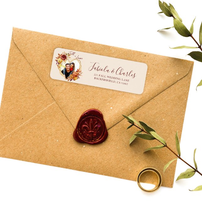 Floral Boho Fall in Love Photo Wedding Address Label (Creator Uploaded)