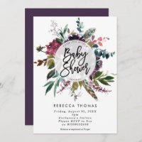 floral boho feathers baby shower invitation