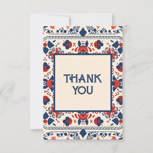 Floral boho folk art design Red White and Blue Thank You Card