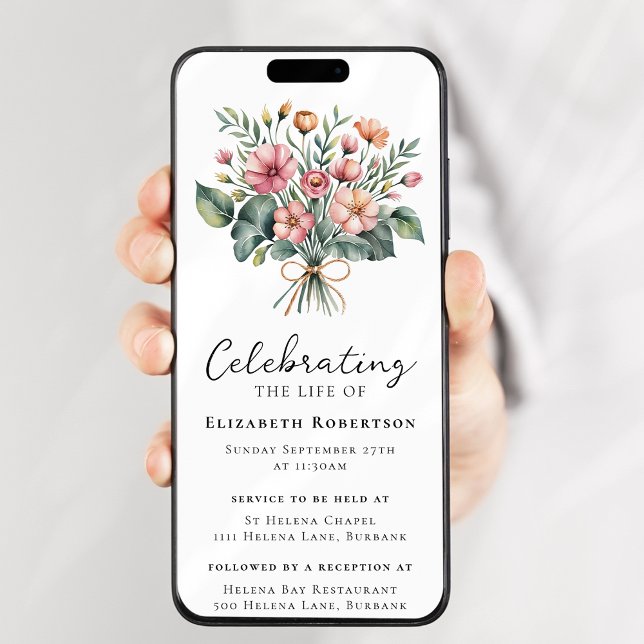 Floral Boho Funeral Digital Evite Invitation (Creator Uploaded)