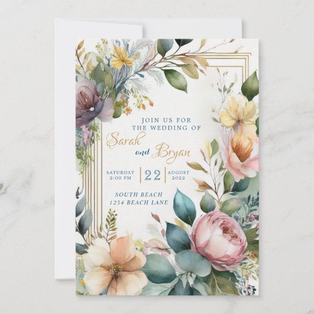 Floral Boho Greenery Geometric Wedding Invitation (Front)