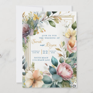 Floral Boho Greenery Geometric Wedding Invitation