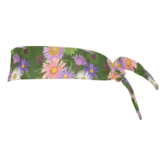 Floral Boho headband pink & lilac Asters on green (Rotate 90)