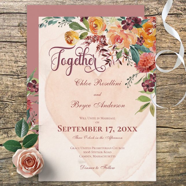 Floral Boho Heart Peach Wedding Invitation (Creator Uploaded)