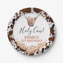 Floral Boho Highland Cow Birthday Party Paper Plates