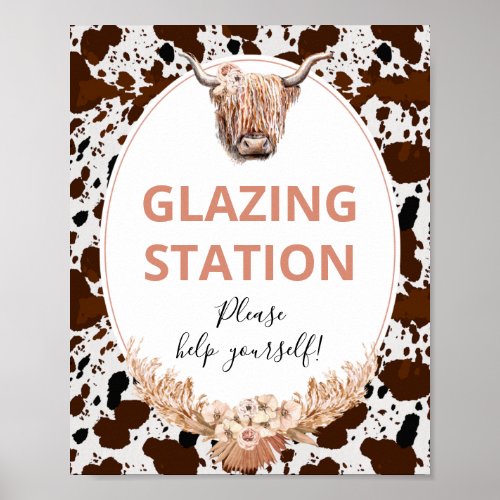 Floral Boho Highland Cow Birthday Party Sign