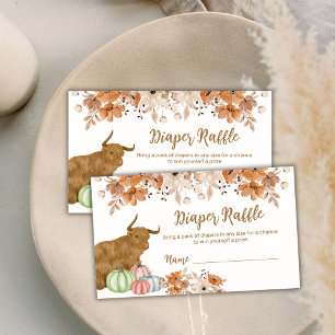 Floral Boho Highland Cow Diaper Raffle Baby Shower Enclosure Card