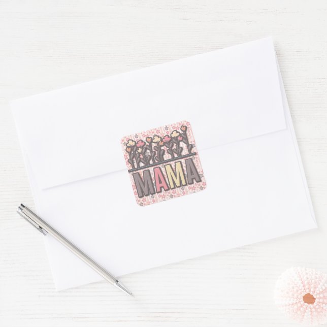 Floral Boho Mama  Square Sticker (Envelope)
