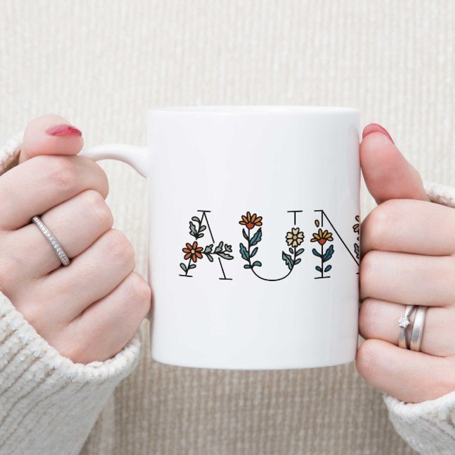 Floral Boho Minimal Auntie Two-Tone Coffee Mug (Creator Uploaded)