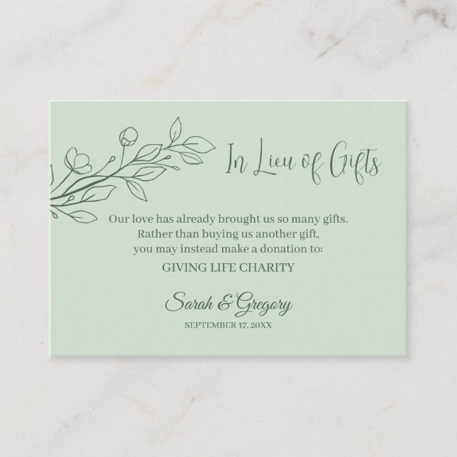 Floral Boho Minimalist "In Lieu of Gifts" Cards (Front)