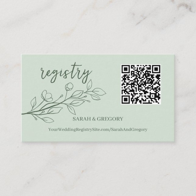 Floral Boho Minimalist Wedding QR Registry Cards (Front)
