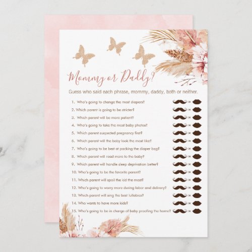 Floral Boho Mommy or Daddy Baby Shower Game Card