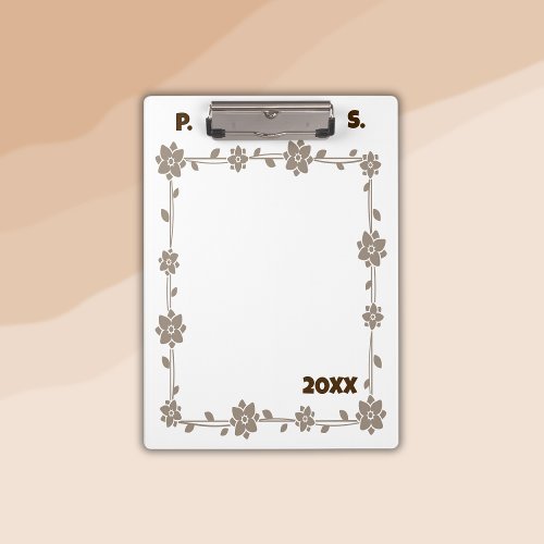 Floral Boho Monogram Brown  Clipboard