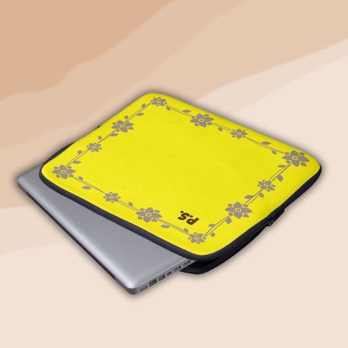 Floral Boho Monogram Brown  Laptop Sleeve