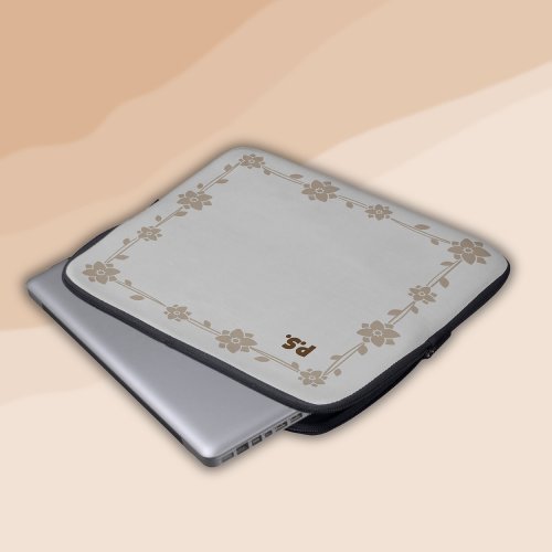 Floral Boho Monogram Brown  Laptop Sleeve