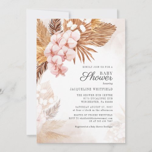 Floral Boho Pampas Grass Baby Shower Terracotta Invitation