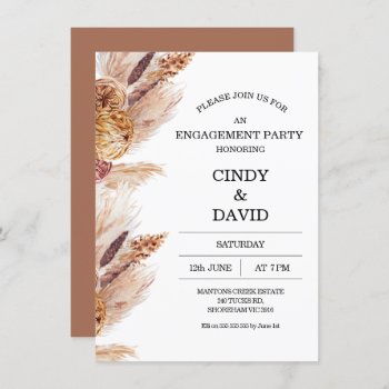 Floral Boho Pampas Grass Engagement Invitation by figtreedesign at Zazzle