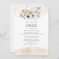 Floral Boho Pampas Grass Modern Girl Baby Shower Invitation