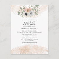 Floral Boho Pampas Grass Modern Girl Baby Shower Invitation Postcard