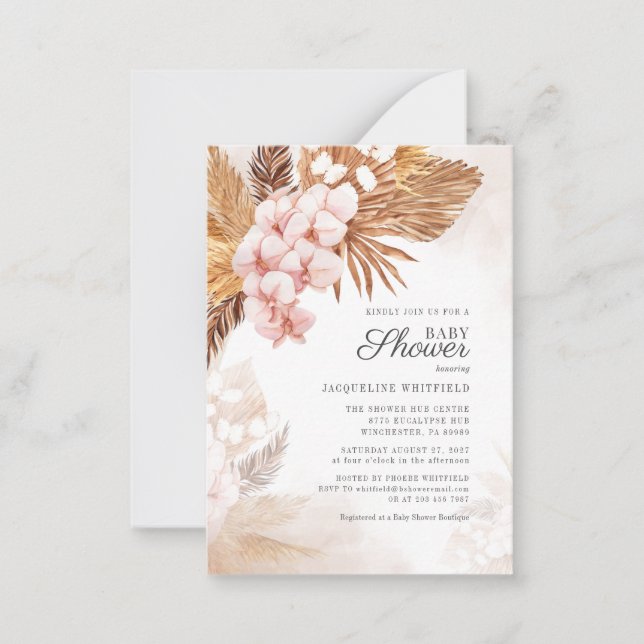 Floral Boho Pampas Grass Terracotta Baby Shower Note Card (Front)