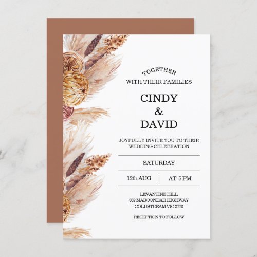 Floral Boho Pampas Grass Wedding Invitation