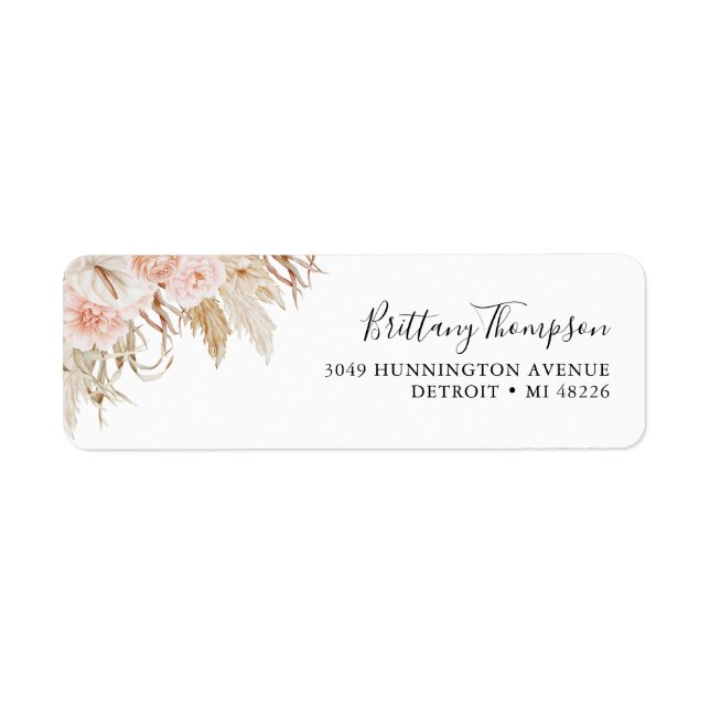 Floral Boho Pampas Grass Wedding Label (Front)