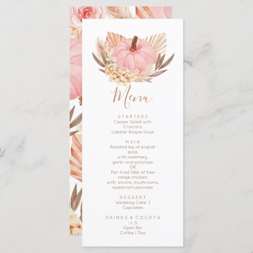 Floral Boho Pampas pink Pumpkin  Menu