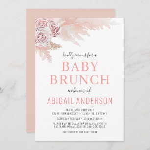 Floral Boho Pampas Watercolor Baby Brunch Invitat Invitation