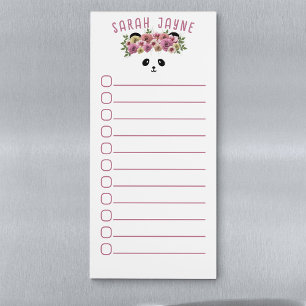 Floral Boho Panda Girl Name Checkbox Magnetic Notepad