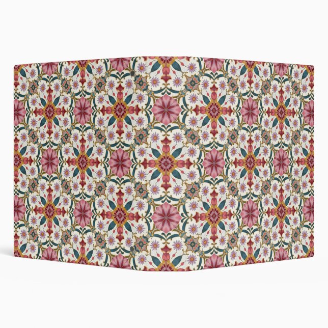 Floral Boho Pattern in Red, Pink & Teal 3 Ring Binder (Background)
