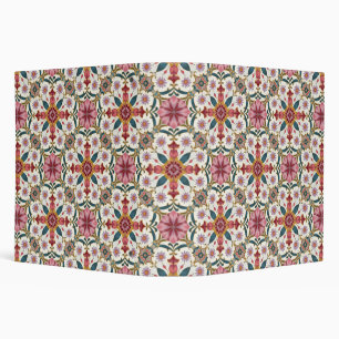 Floral Boho Pattern in Red, Pink & Teal 3 Ring Binder