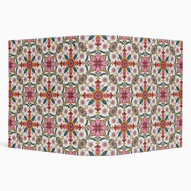 Floral Boho Pattern in Red, Pink & Teal 3 Ring Binder (Background)